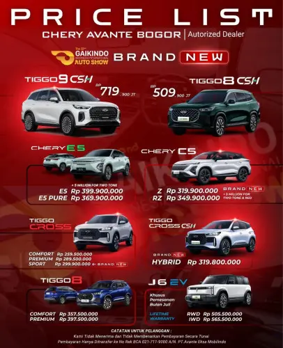 Pricelist Harga Chery bekasicyberpark 2025